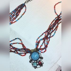 Multi-strand Turquoise & Red Beaded Necklace